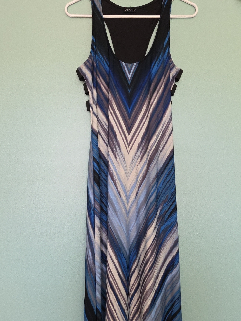 VENUS Blue Chevron Racerback Maxi Dress